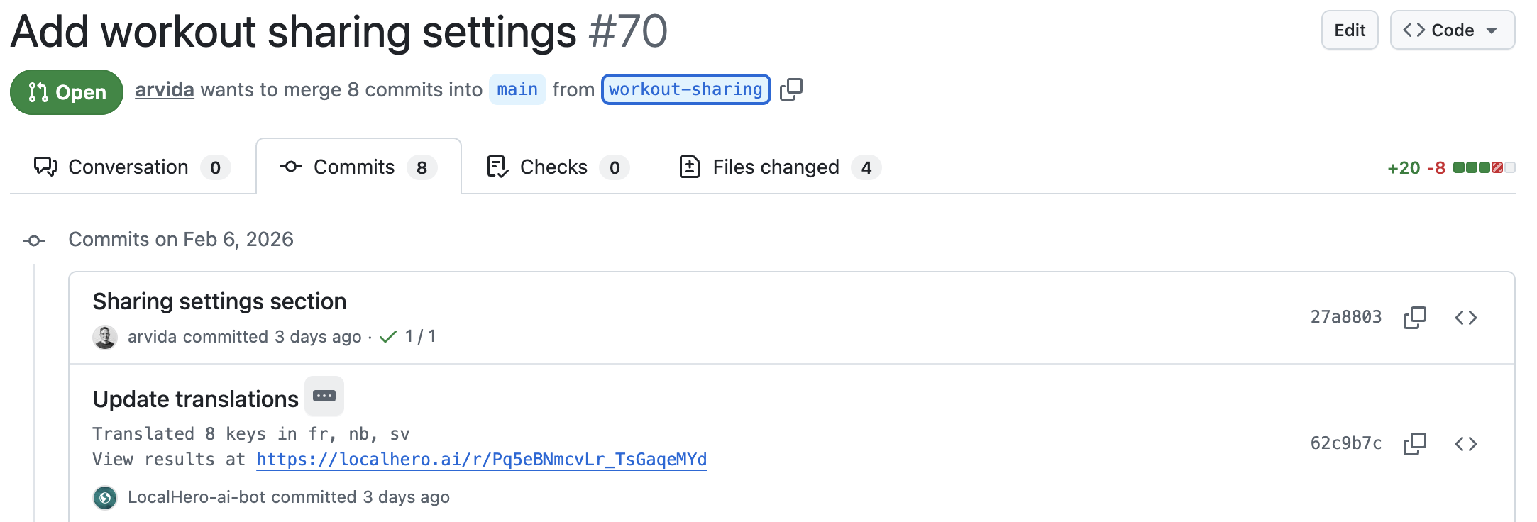 LocalHero CLI translating in a PR