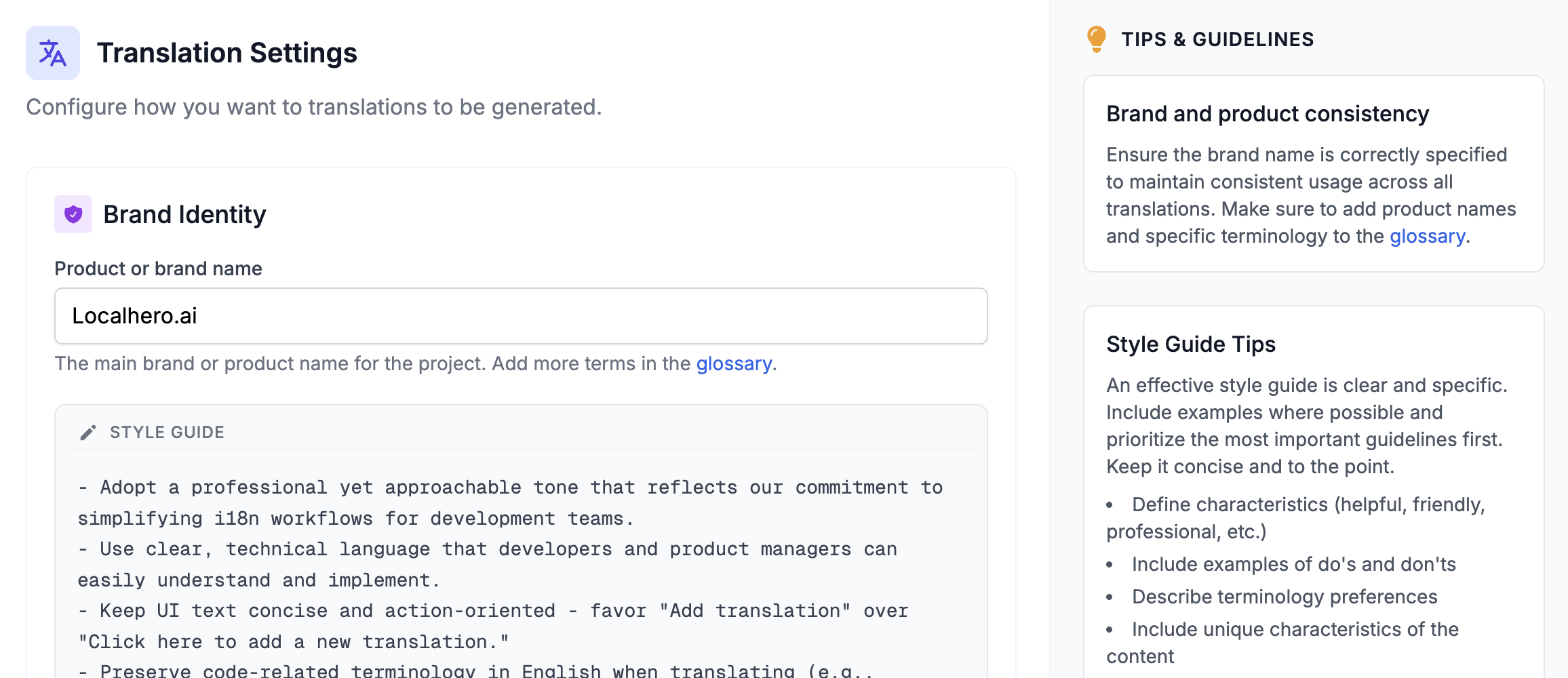 Brand voice configuration interface