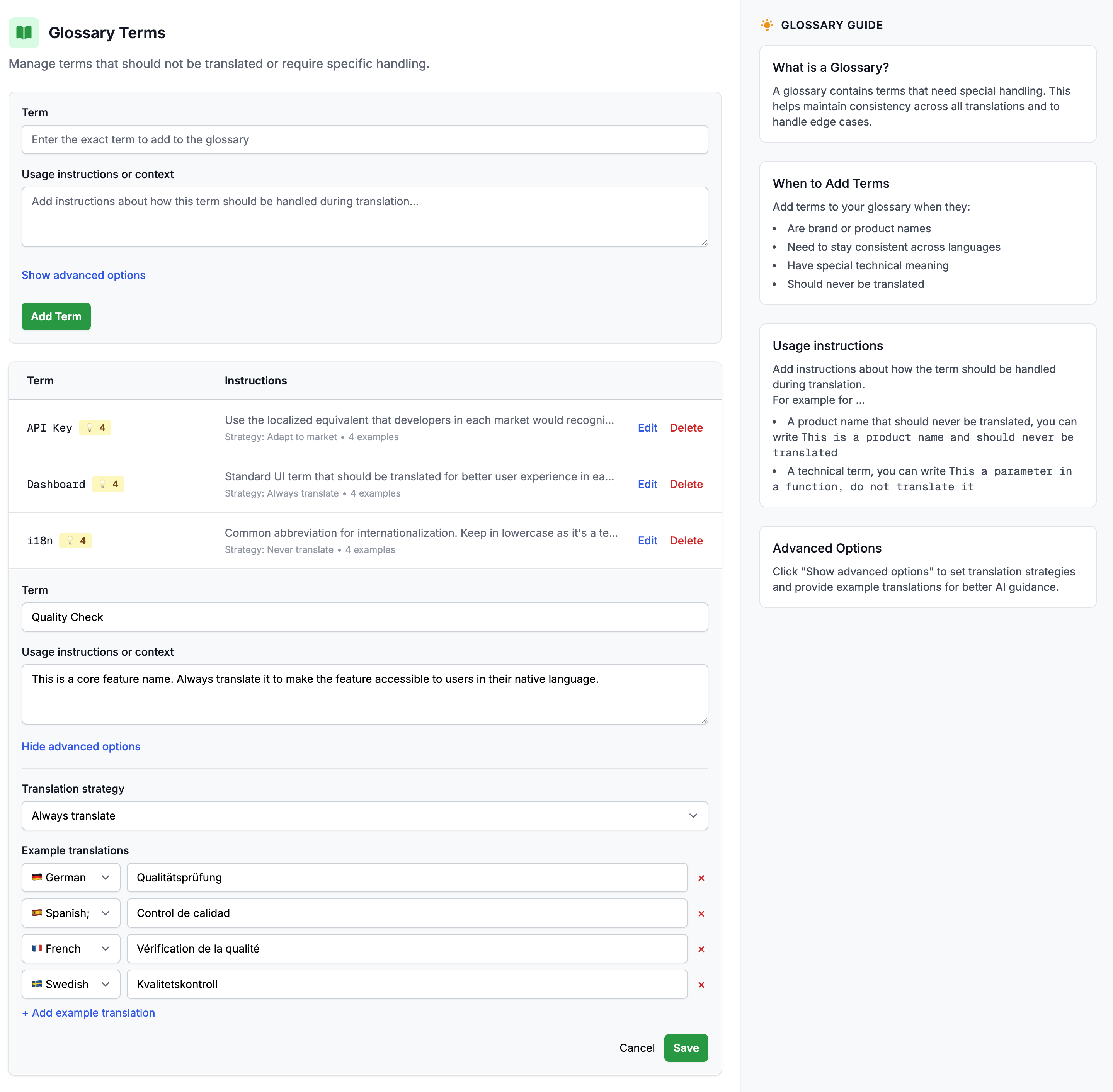Glossary terms in Localhero.ai