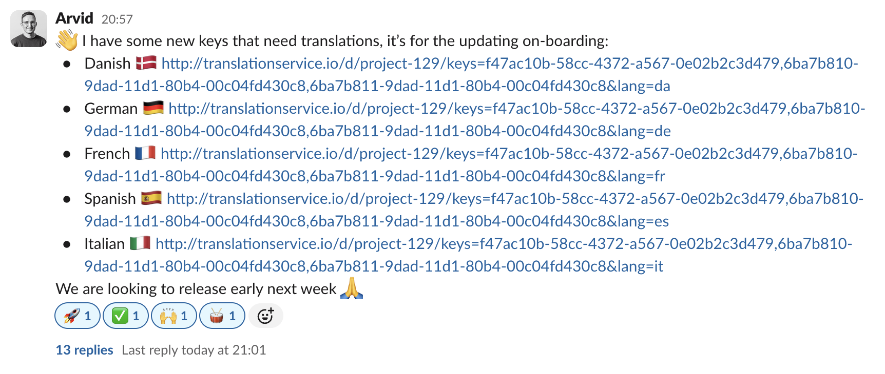 Slack translations channel example